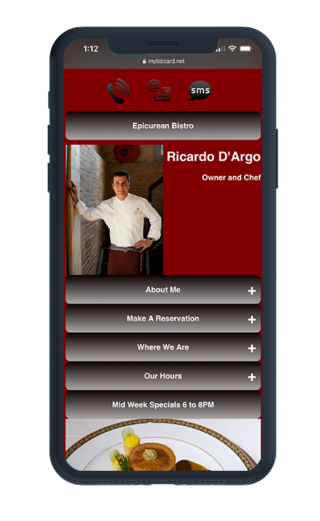 Restaurant digital business card example
